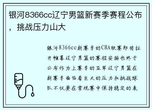 银河8366cc辽宁男篮新赛季赛程公布，挑战压力山大