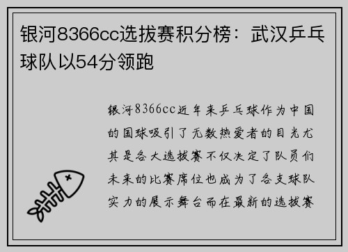 银河8366cc选拔赛积分榜：武汉乒乓球队以54分领跑